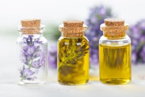 lavender flowers with essential oil, close-up.